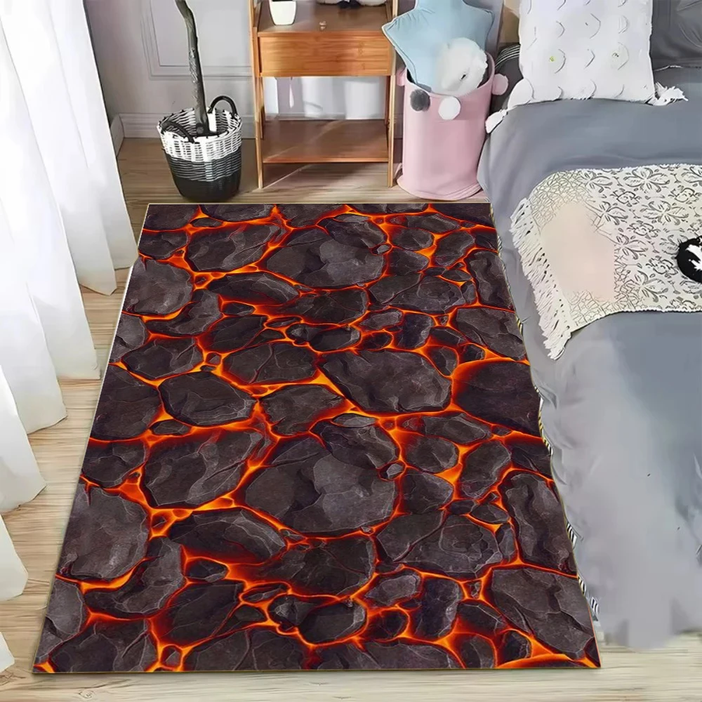 Lava-Crack-Print Teppich Rutschfester Bodenteppich Weicher Teppich für Schlafzimmer Wohnzimmer Spielzimmer Heim-Dekor Teppich
