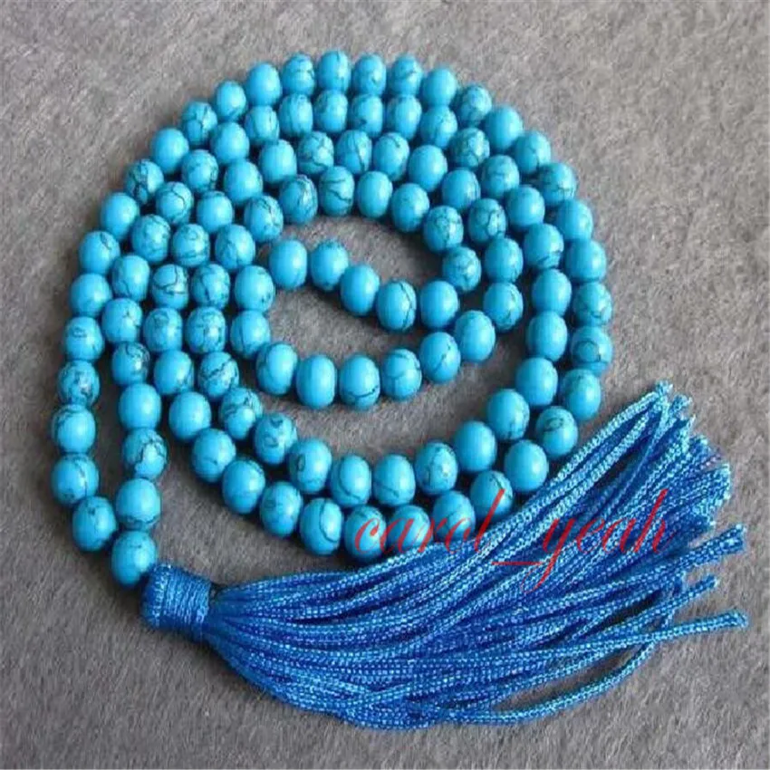 

Gemstone Mala Bracelet 108 Beads Tassel Handmade Charm Turquoise Beaded Trendy Energy Peace Unisex 6mm Prayer