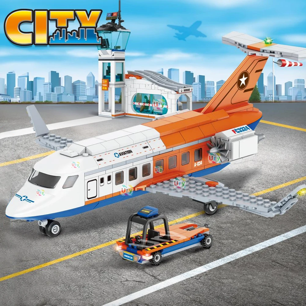 3in1 City Series Aviation Cargo Plane Helicopter Airport Airbus Airplane Control Tower DIY Building Blocks Toy Set Kids Boy Gift