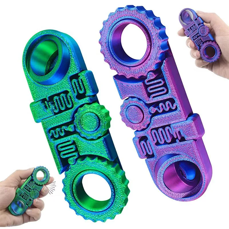 Multifunction 3 IN 1 Fingertip Ring Fidget Click Slider Gear 3D Printed Toys Focus Stress Relief ADHD Anxiety Calm Down