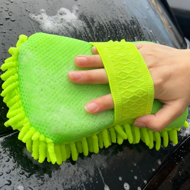 إسفنجة غسيل السيارات تنظيف العناية بالسيارات الخضراء بالتفصيل فرش غسل منشفة قفازات السيارات اكسسوارات التصميم ستوكات