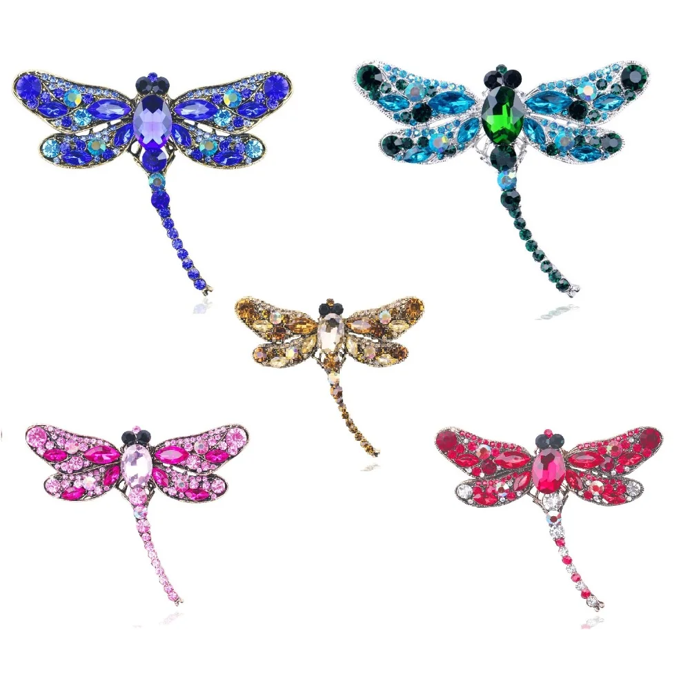 Vintage Crystal Dragonfly Brooches Pin for Women Large Insect Brooch Fashion Dress Coat Collar Pin Jewelry