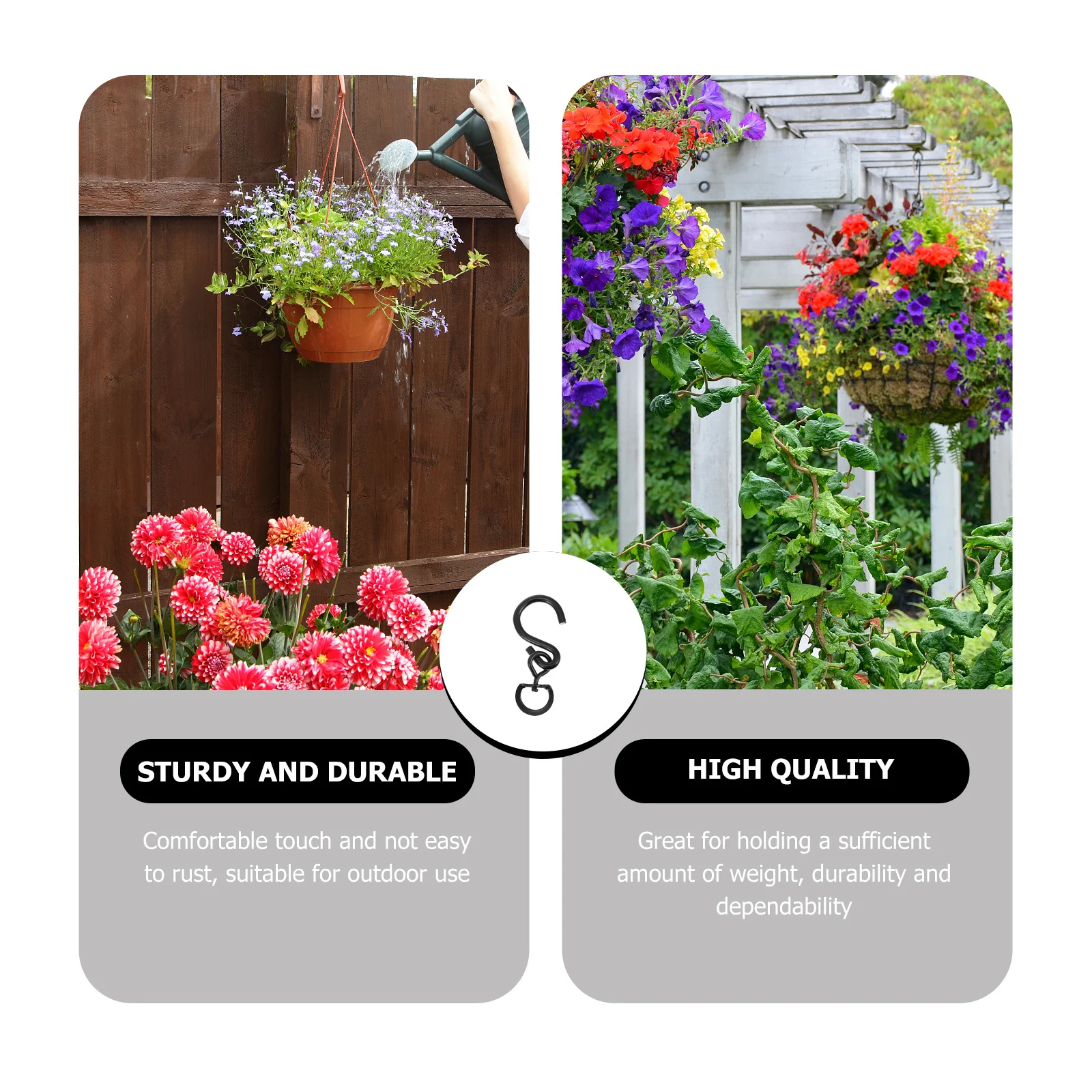 

10 шт. вращающиеся крючки для цветочных горшков, черные, устойчивые к ржавчине, для уличных подвесных кашпо, поворотные кольца, держатель для садового декора