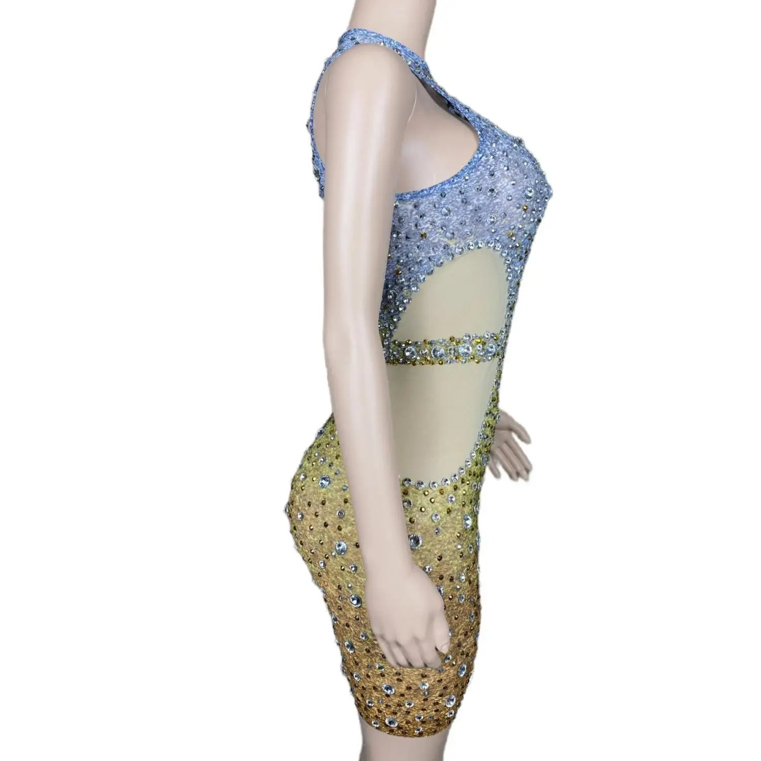 Vestido de noite sem mangas feminino com diamante de água falso oco design hip envoltório saia para jantar de celebridades tapete vermelho bola