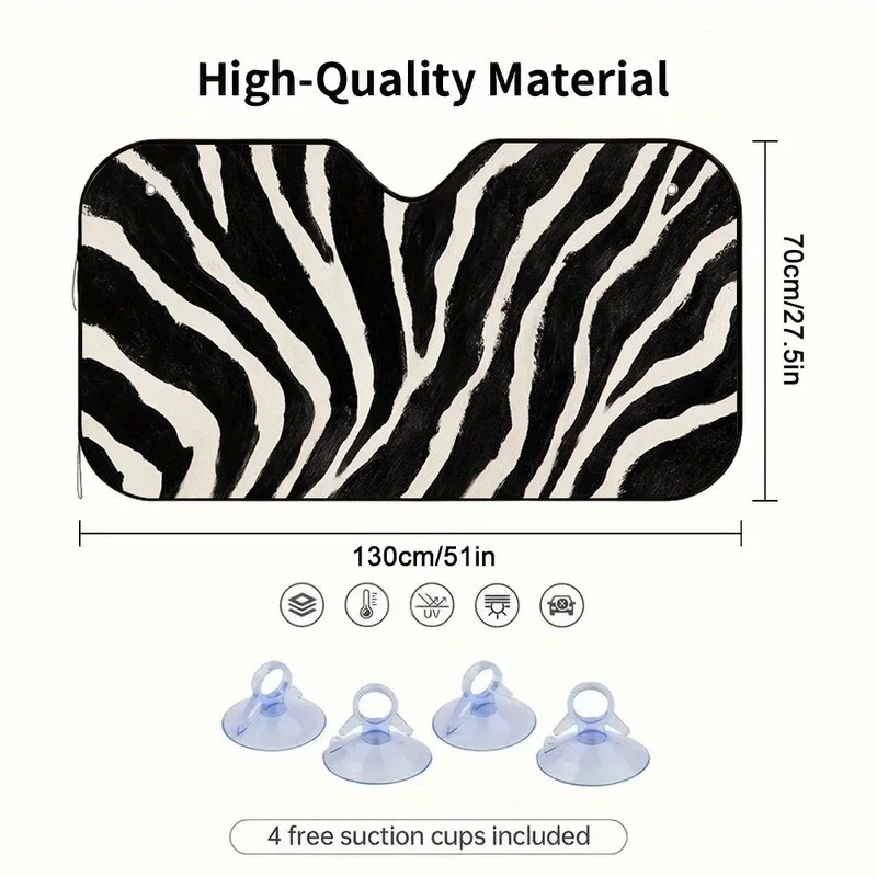 1pc Zebra Pattern Elegant And Efficient Car Sunshade, Suitable for Family Cars, a Must for Road Trips