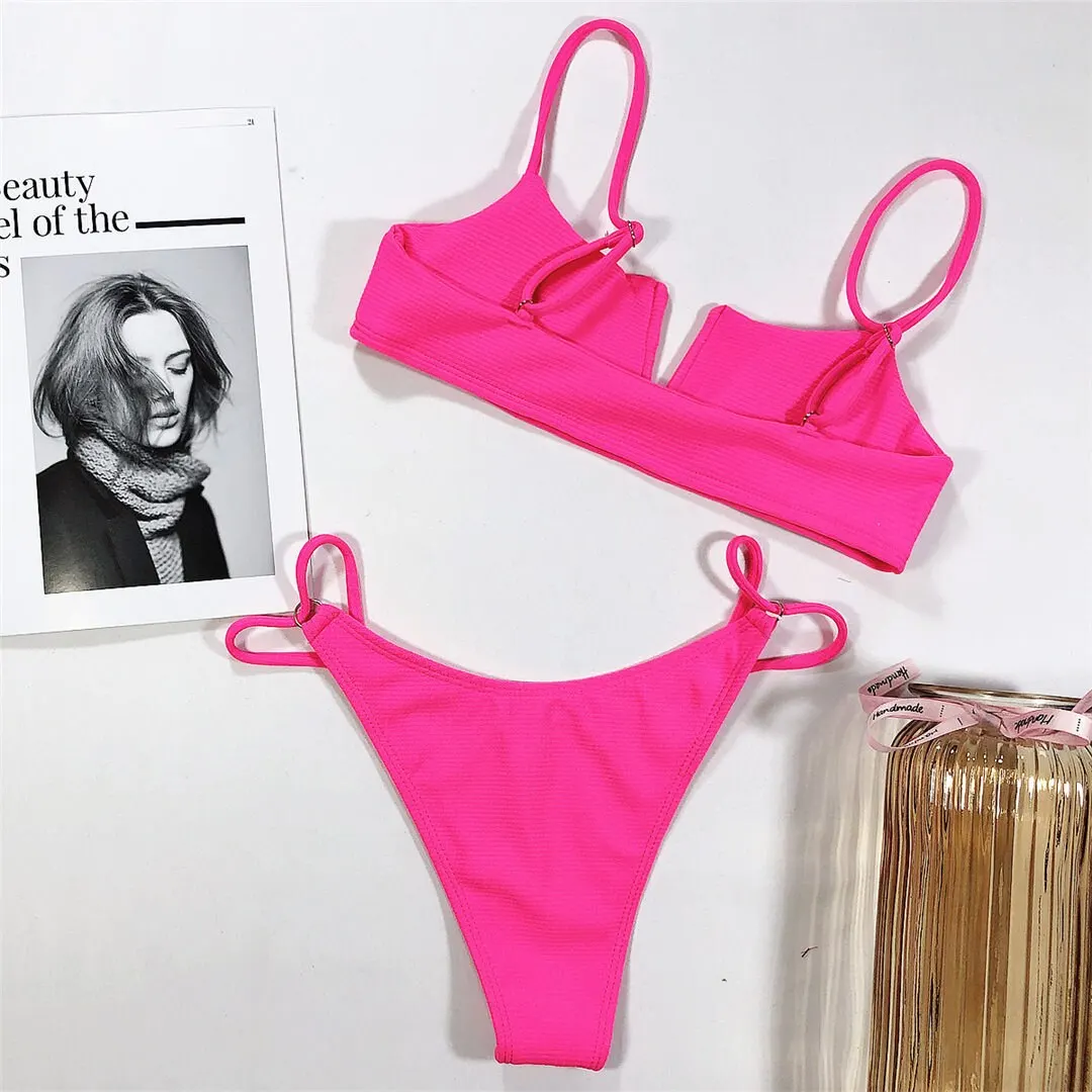 3 Farben 2026 Gerippter Neon-Gelber Bikini Damen-Badeanzug Zweiteiliger Bikini-Set Bademode Badeanzug Schwimmen Damen V2131 – Detail 24