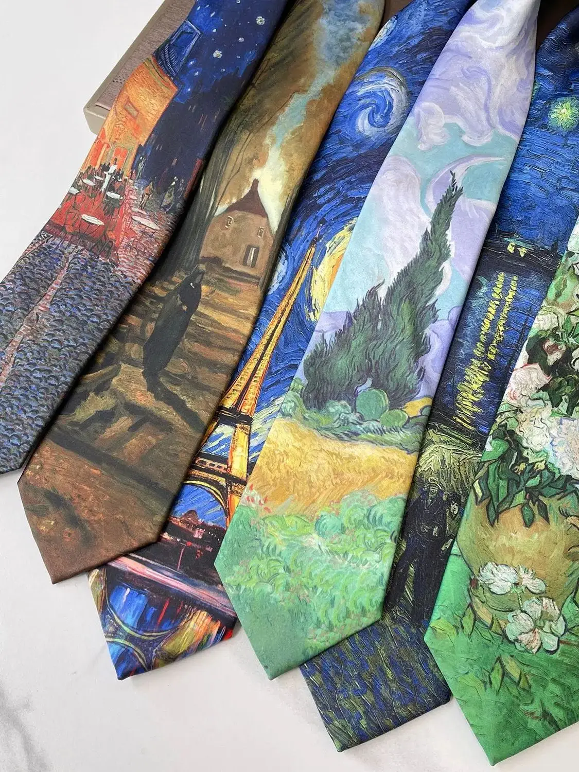 Van Gogh – cravate peinture à l'huile, 8Cm, originale, pour hommes et femmes, mode formelle imprimée, rétro, ciel étoilé