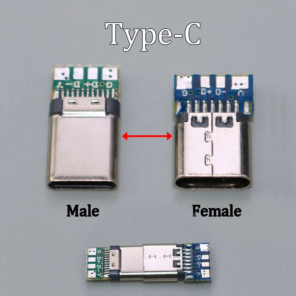 2-10PCS USB3.1 Type C Connector Male / Female Socket Receptacle Adapter to Solder Wire Cable 14 Pins Support PCB Board Port Jack