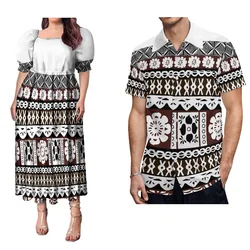 2024 Summer Samoan Couple Fashion Male And Female Couple Polynesian Custom Vintage Art Pattern Women'S Skirt Men'S Shirt