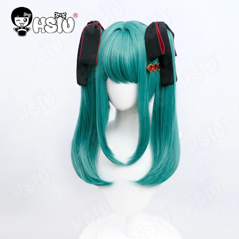 Vampire Miku Cosplay Costumes  Wig Cute Vampire Costume HSIU 45CM Blue-green double ponytail short hair Pink kawaii dress