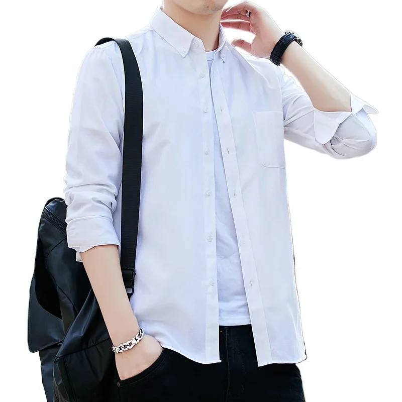 

Autumn New Long Sleeve Solid Shirts for Men Casual Turn-down Collar Blouse Fashion Casual Business Slim Fit Shirts Button Tops