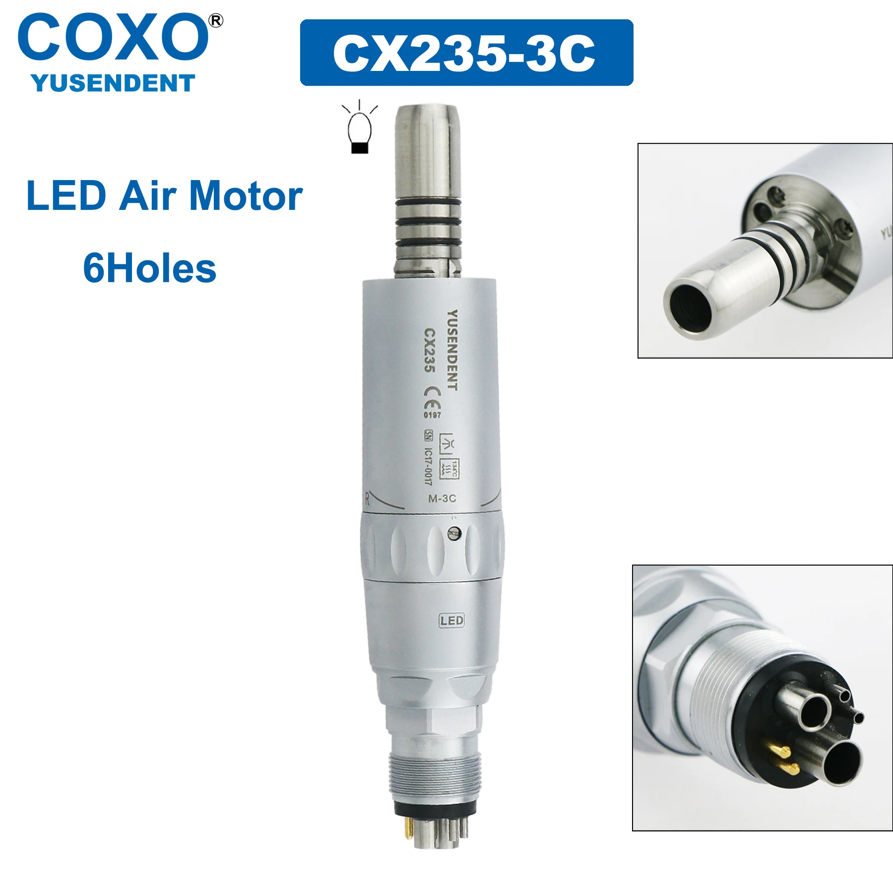 COXO Dental Air Motor With Fiber Optic LED Light Dentistry Electric Micromotors 6 Holes Internal Water Spray E Type Fit NSK KAVO