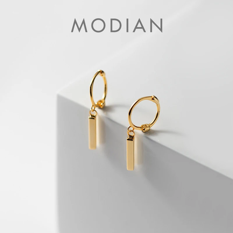 Modian autentyczne 925 Sterling srebrny geometryczny prostokąt kij moda 3 kolor Hoop kolczyki dla kobiet biżuterii prezent dla studentów