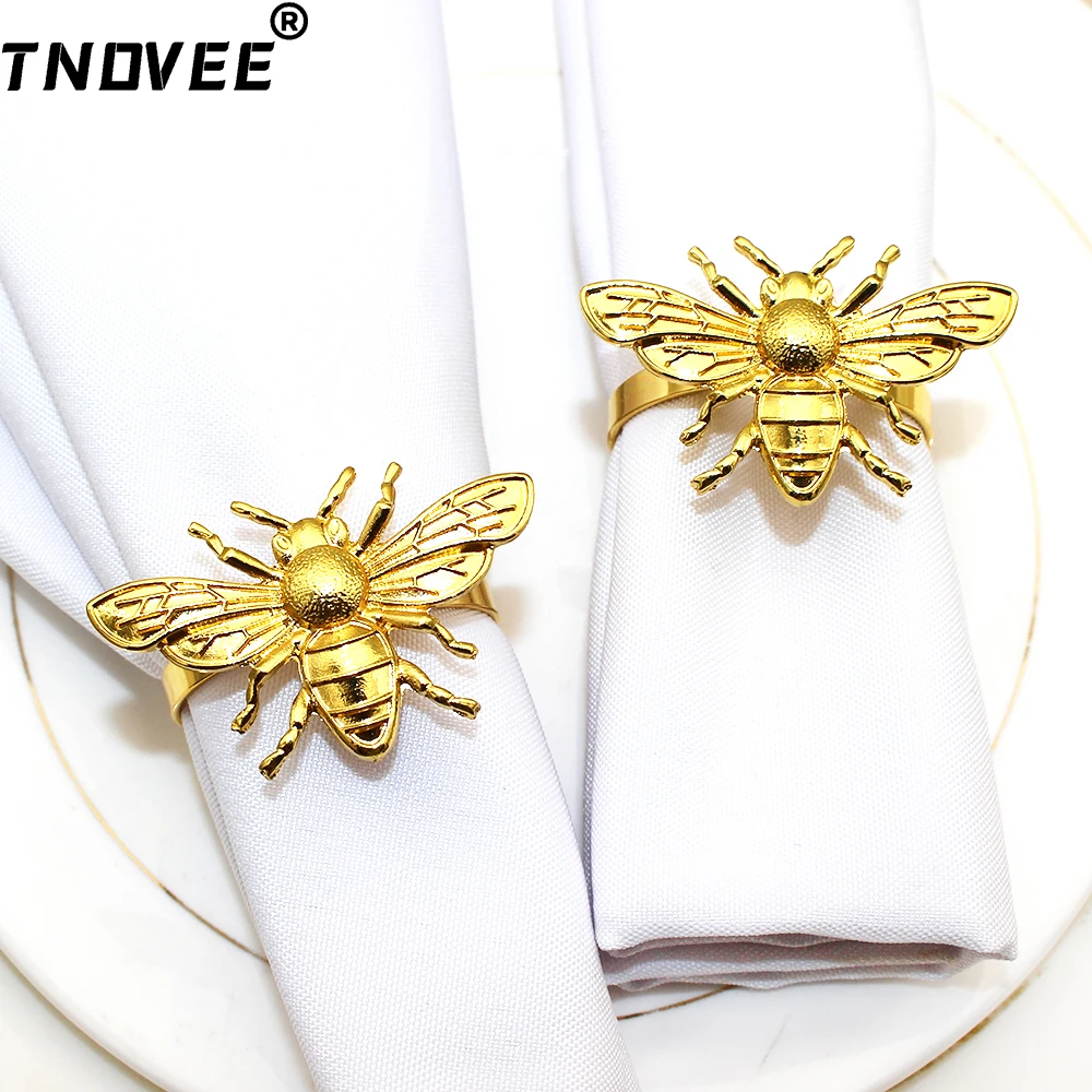 6Pcs Gold Napkin Rings Cute Bee Napkin Ring Holders for Christmas Thanksgiving Family Gatherings Wedding Decorations 2024 ERE92
