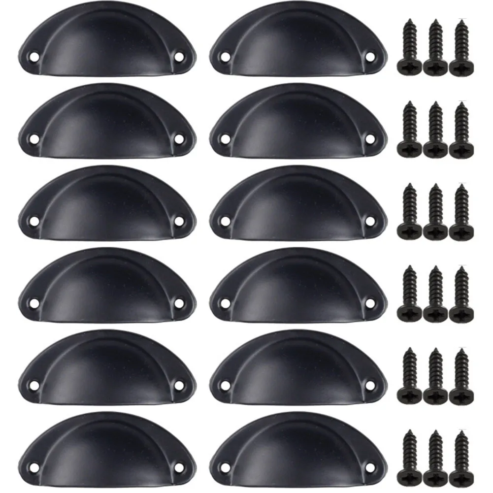 12 Pieces Half Moon Cup Pull Handles with Screws for Cabinet Doors Drawers and Wardrobes Suitable for Various Furniture
