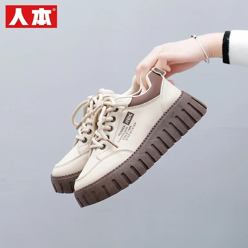 

Новые весенне-летние женские повседневные универсальные подъемные туфли на толстой подошве, студенческая обувь