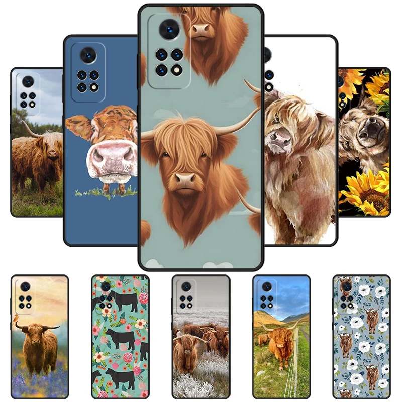 Miniature Scottish Highland Cow Phone Case For Redmi Note 11 EPro 11S 10T 9S Promax 8 Pro Xiaomi Mi 11 12X 12S Ultra Cover