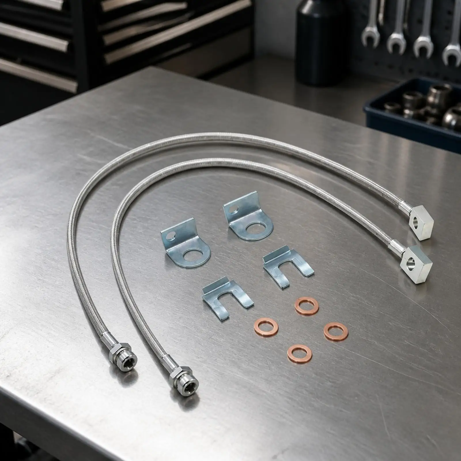 2 Pieces Extended Brake Line Kit Expansion-Resistant Front Stainless Steel Braided Brake Hose Leak-Leak-Free Long-Lasting