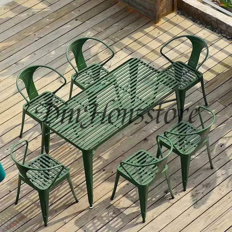 open-air modern simple garden waterproof wrought iron rectan Villa courtyard outdoor table and chair combination outdoor