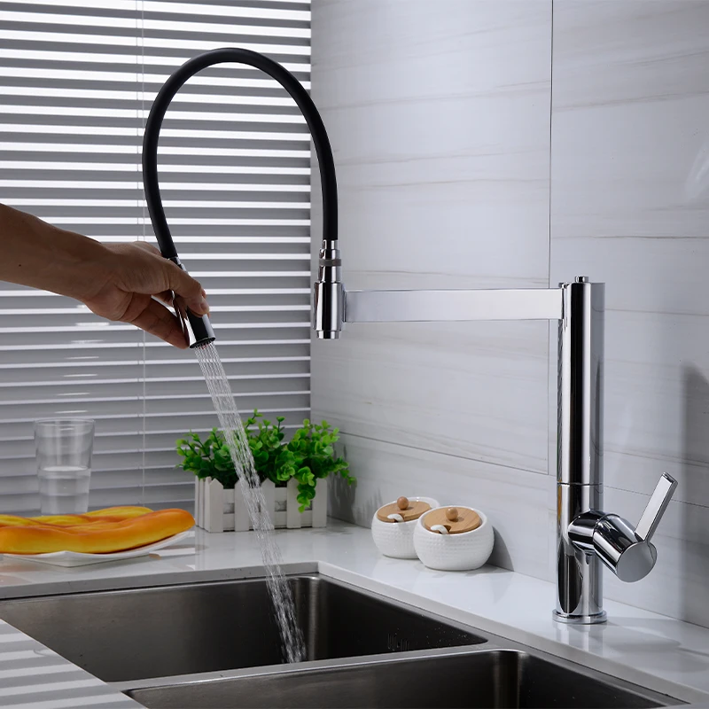 

Deck Mounted 1 Hole Kitchen Sink Faucet Dual Function Rotatable Vessel Sink Faucet Single Handle Hot and Cold Mixer Tap Chrome