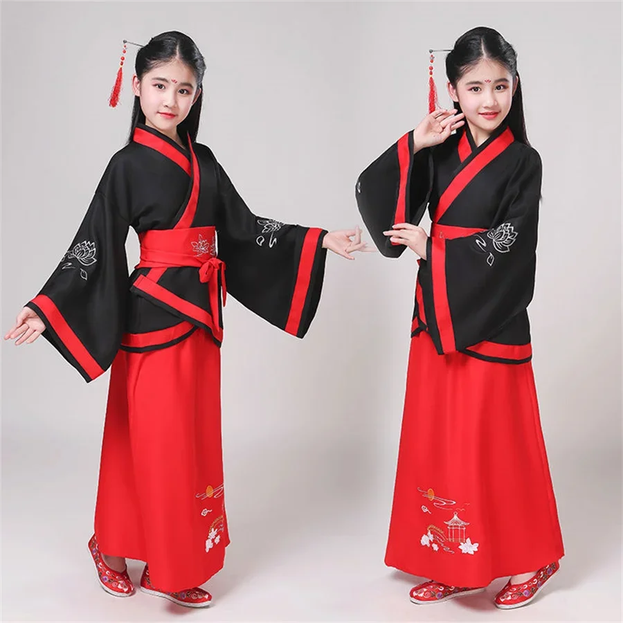 Chinesisches traditionelles Kleid Hanfu Kinder altes Festival Kleidung Set für Kind Junge Mädchen Langarm Volkstanz Performance-Kleid