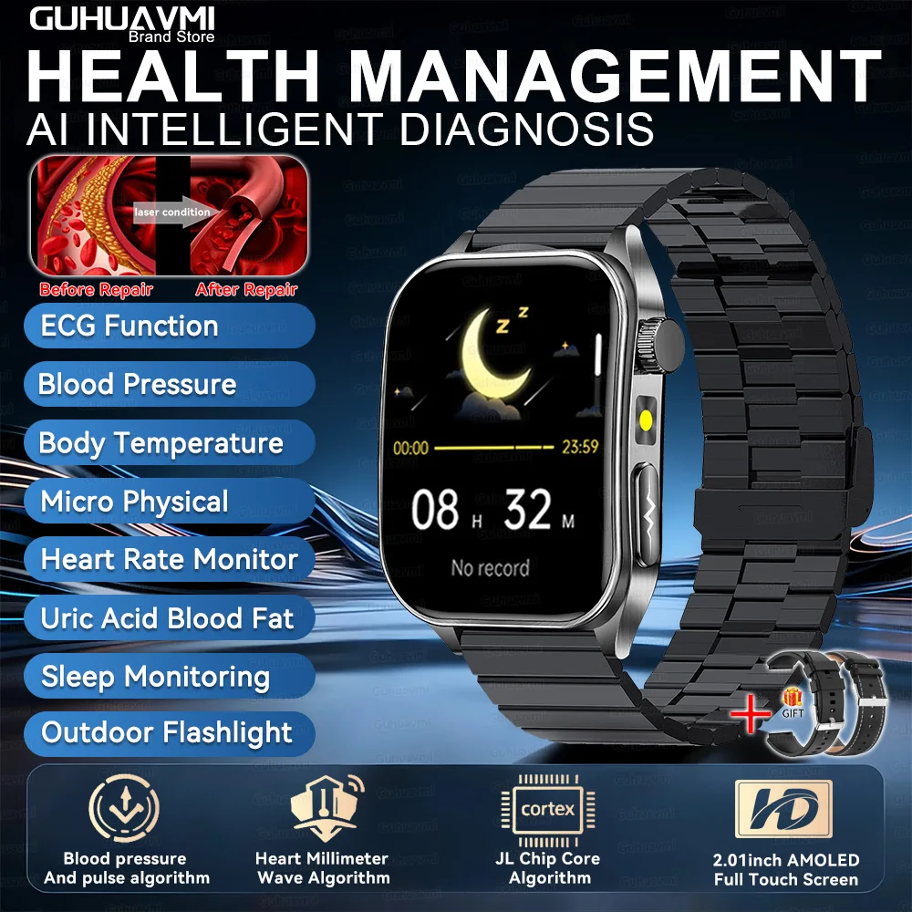 2026Hot AI-GPT Diagnose ECG Gezondheid Smartwatch Bloeddruk Lipiden Urinezuur 650nm Dubbele-probleerlaser Hartanalyse Smartband