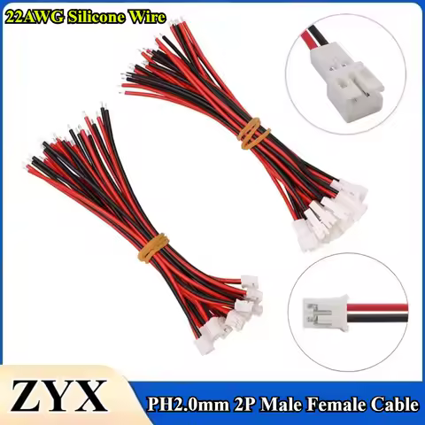 JST PH2.0 2.0mm 2 Pin Adapter JST-PH 2Pin 10cm Micro Battery Male Female Connector Plug RC Extension 22AWG Silicone Wire Cable