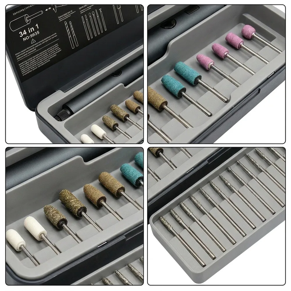 34 In 1 Electric Rotary Tool Kit Gray Alloy Steel Pen Grinder For Wood Carving Polishing Drilling Sanding With Hard Case Storage