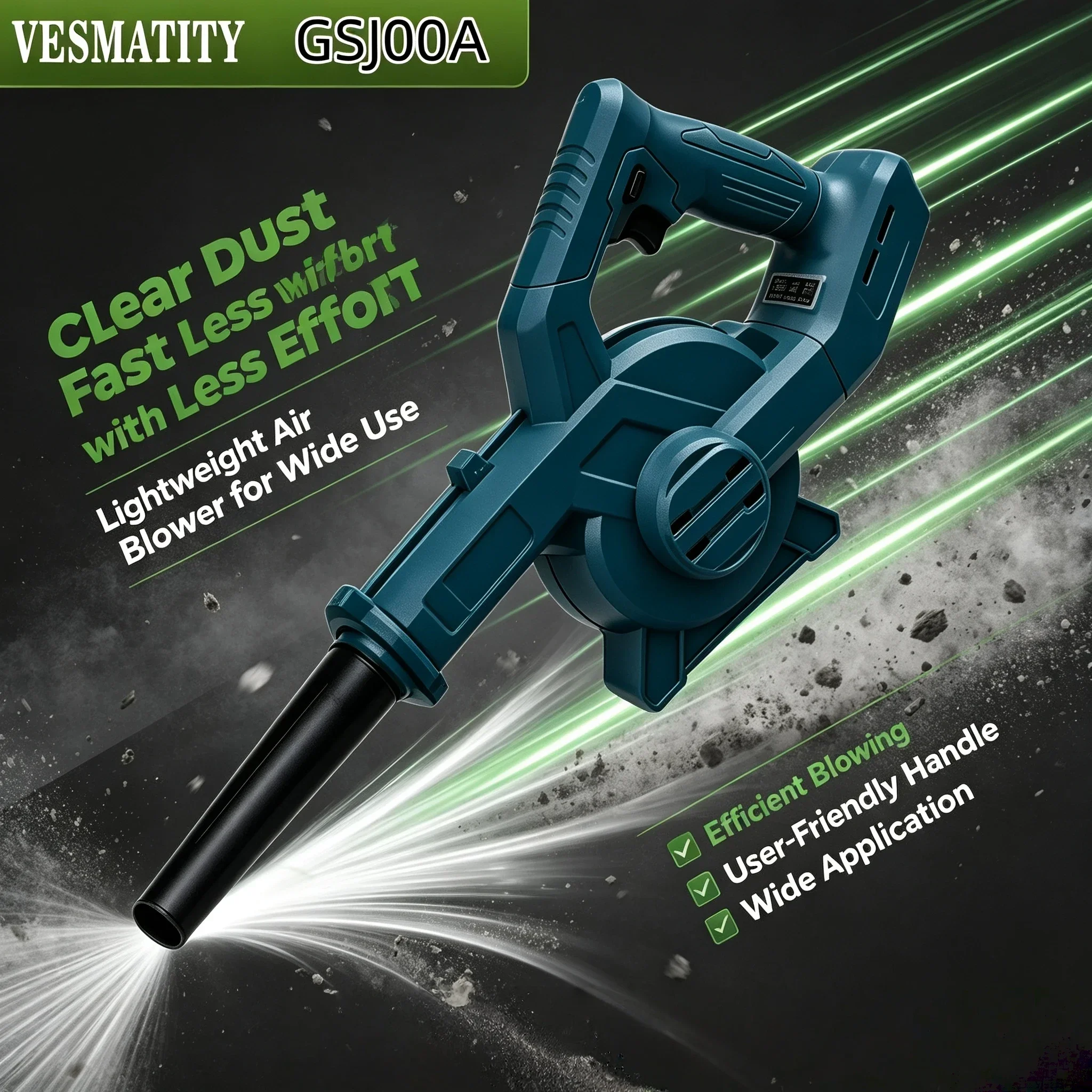 Vesmatity Handheld Electric Air Blower 2 in 1 Suction Leaf Computer Dust Collector Cleaner for Makita 18V Battery Max Pro