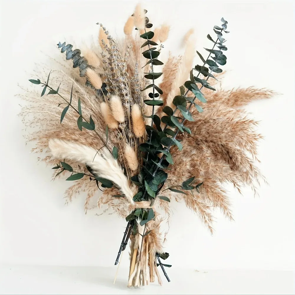 80Pieces Natural Dried Flowers Bouquet Home Decoration  Pampas Reeds Grass Rabbit Tails Bouquet Boho Home Arrangements