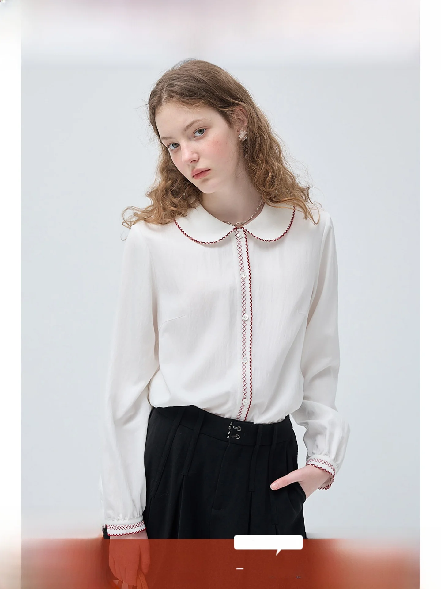 

Large Size Women's irt Collar Bunny Doll Loose Fitting Color Blo Spring Slimming Top for Younger Looking Korean Sle