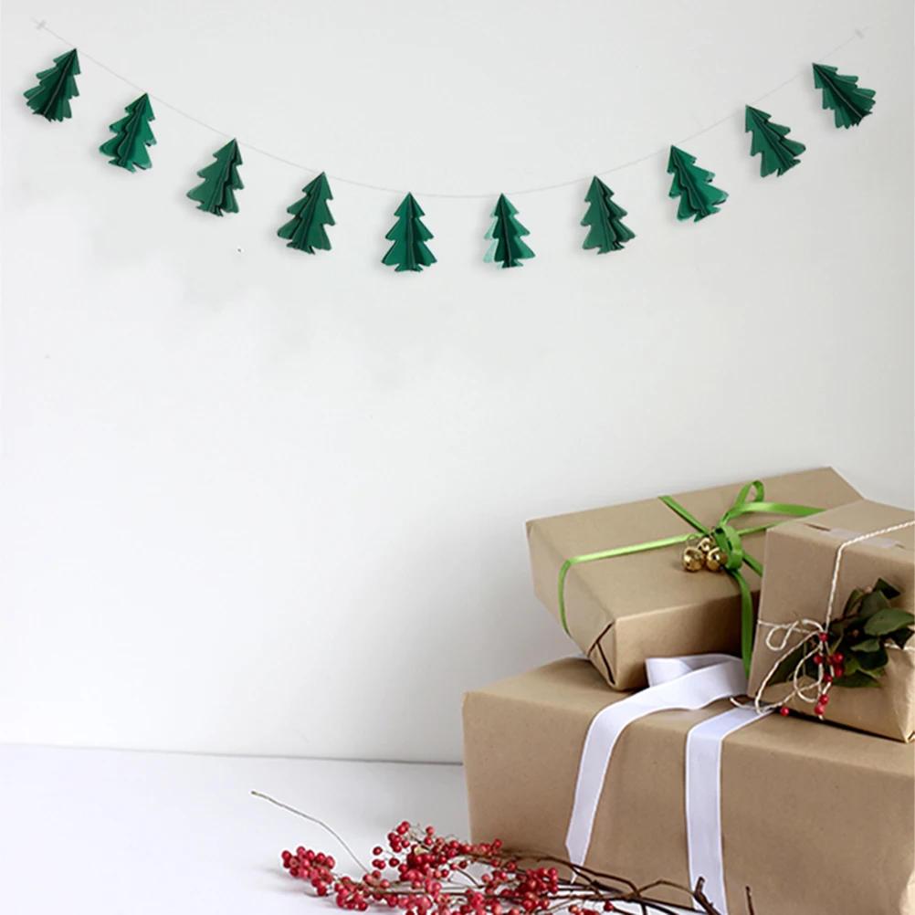 

2 Pcs Mini Christmas Decorations Merry Banners Tinsel Garlands Green Holiday Door