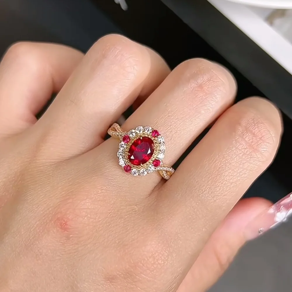 OEVAS 6*8mm Oval Cut Zircon Halo Ring For Woman 100% S925 Silver 18K Gold Lab Diamond Wedding Ring Party Fine Jewelry Gift view 5