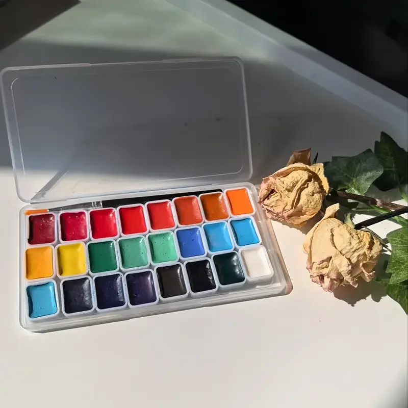 طقم طلاء صلب بألوان مائية مكون من 24 لونًا في صندوق محمول للرسم والكتابة DIY للمبتدئين والفنانين والكبار في عيد الميلاد