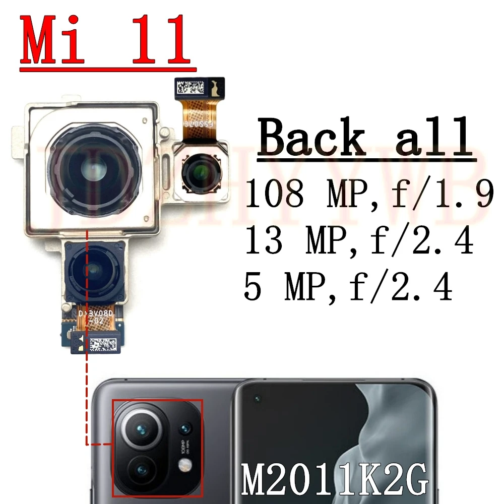 Front Rear Camera For Xiaomi Mi 11 Mi11 M2011K2G Frontal Selfie Facing Main Wide Back Camera Module Flex Cable Replacement