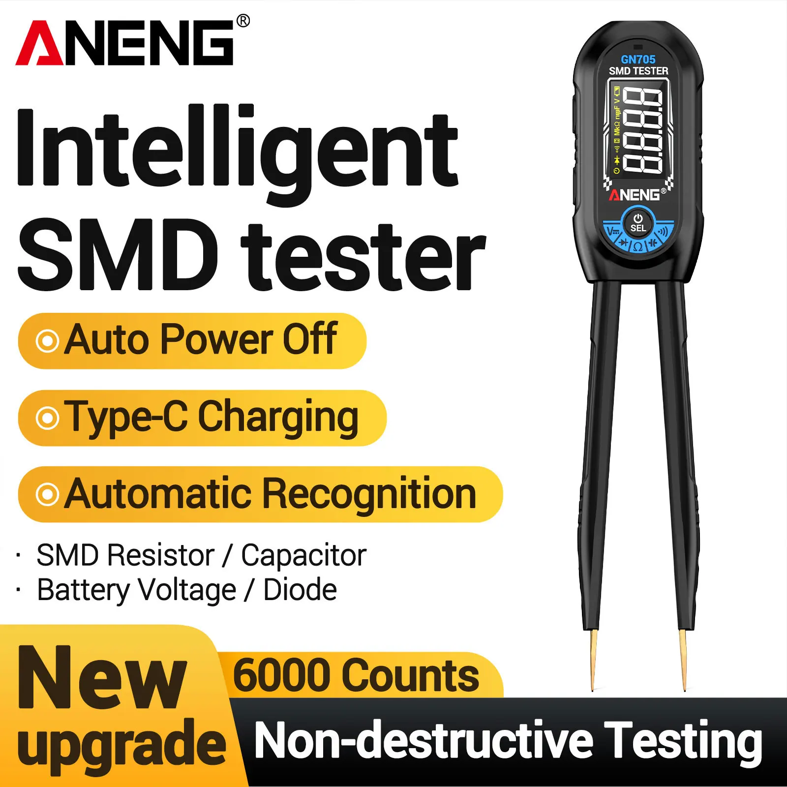 ANENG GN705 Digital Multimeter 6000 Counts Rechargeable NCV Resistance Capacitance Diode Continuity Buzzer Anti‑Burn Test Tool