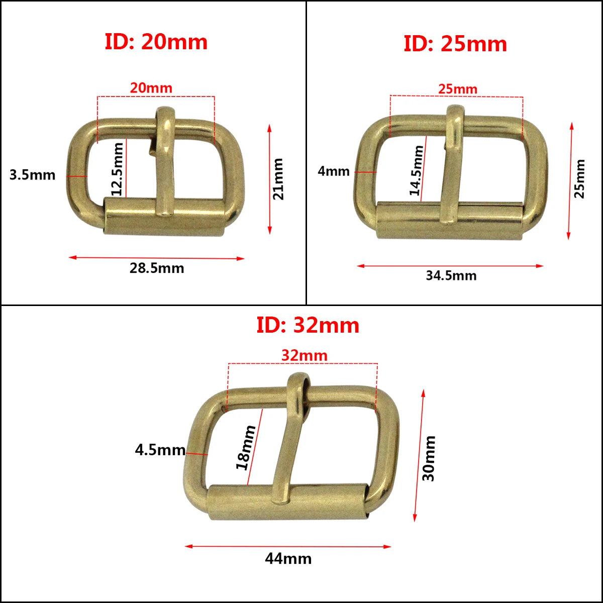 1pcs Brass Heel Bar Buckle End Bar Roller Buckle Rectangle Single Pin for Leather Craft Bag Belt Strap Webbing 3sizes available