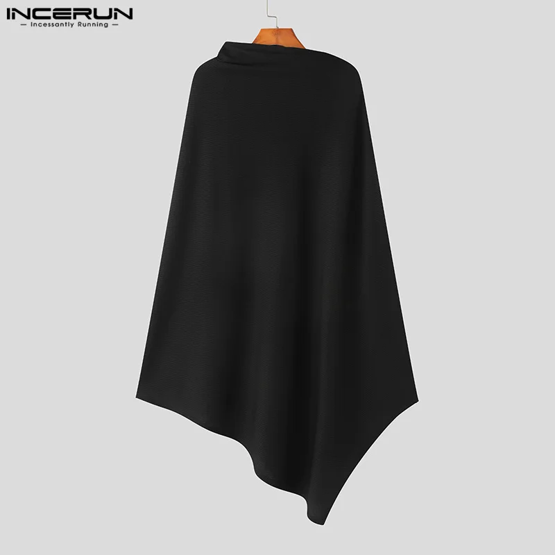 INCERUN Men Cloak Coats Solid Color Turtleneck Zipper Streetwear 2024 Irregular Ponchos Fashion Casual Men Long Trench S-5XL