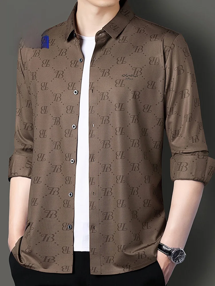 

Мужская рубашка Lormen: новая коллекция весна-осень, деловой повседневный стиль, универсальная, не требует глажки, с принтом, приталенный крой, полиэстер...