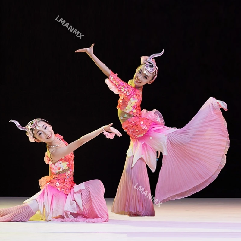 New Children's Dai Classical Belly Dance Jiji Fish Leaping Dance Dress Fish Joyful Song Performance Dress Mermaid Dress