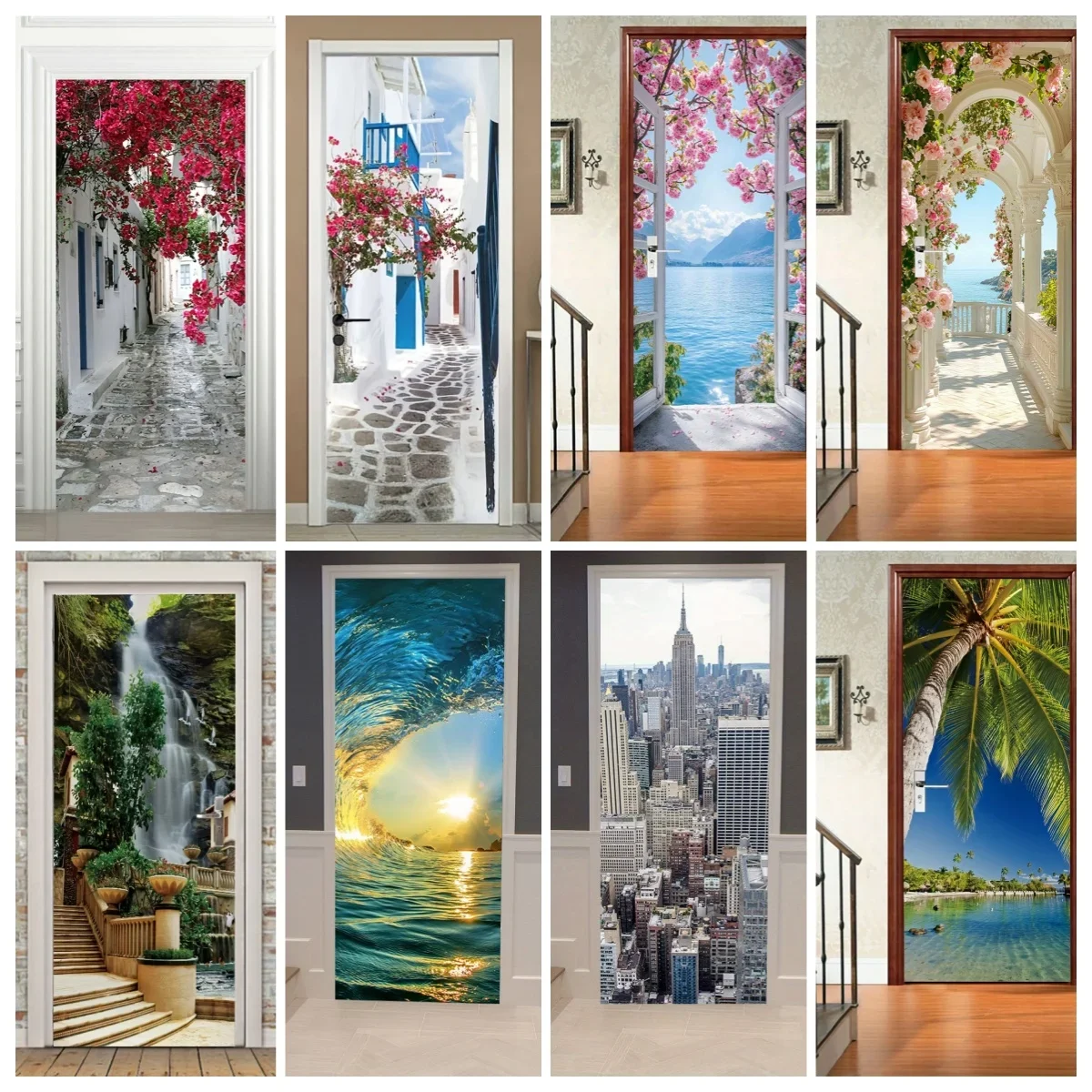 40*120cm Landscape Art Mural Self-adhesive Door Wrap Stickers Full Door Wrap 3D Wallpaper Customize Home Decoration Door Decals