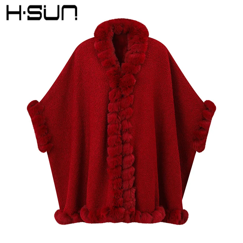 Winter New Women's Cape Coat Furry Collar Metal Buckle Warm Loose Fit Trendy Elegant Versatile Commute Casual Daily Wear Cloak