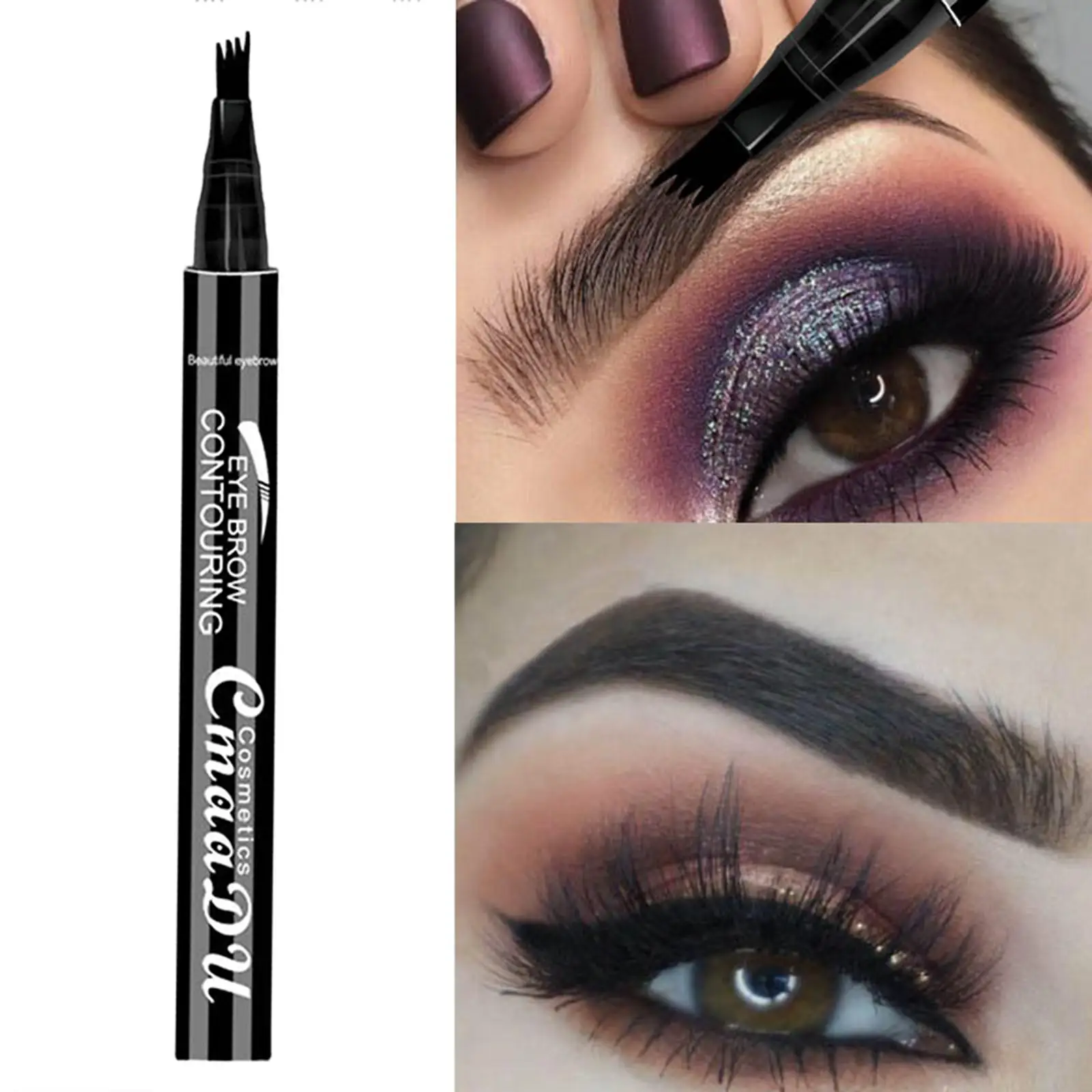 4 Fork Tip Eyebrow Pen Long Lasting Microblading Liquid Brow Tint Waterproof Makeup for Defined Eyebrows