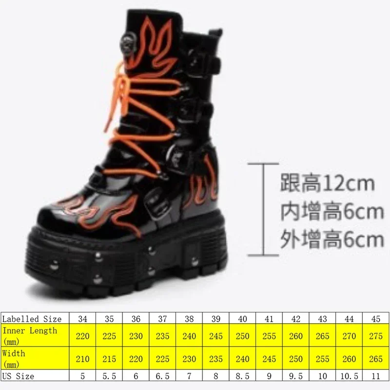 Fujin 12cm Patent Genuine Leather Knee High Booties Women Motorcycle Boots Women Boots Platform Wedge Ankle Punk Combat Boots