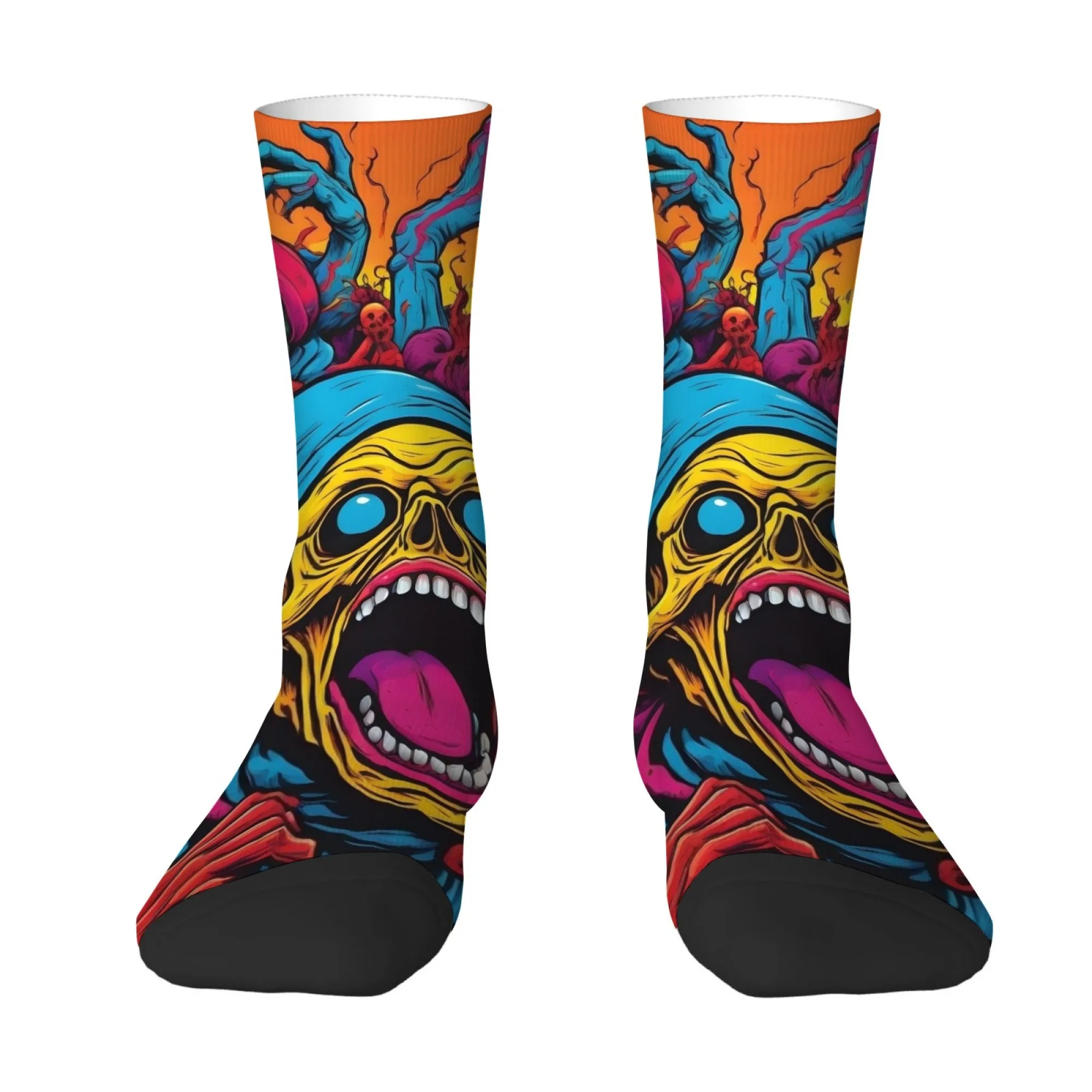 

Psychedelic Screaming Gothic Art Socks Skull Print Mid-Calf Socks Retro Colorful Comic Strip Rebellious Street Soft Socks