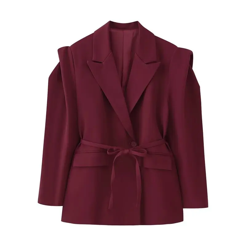 

Women's Loose Versatile Belted oulder Pad Suit Jaet Autumn 2025 New Design Breathable Wide oulder Coat with Tie