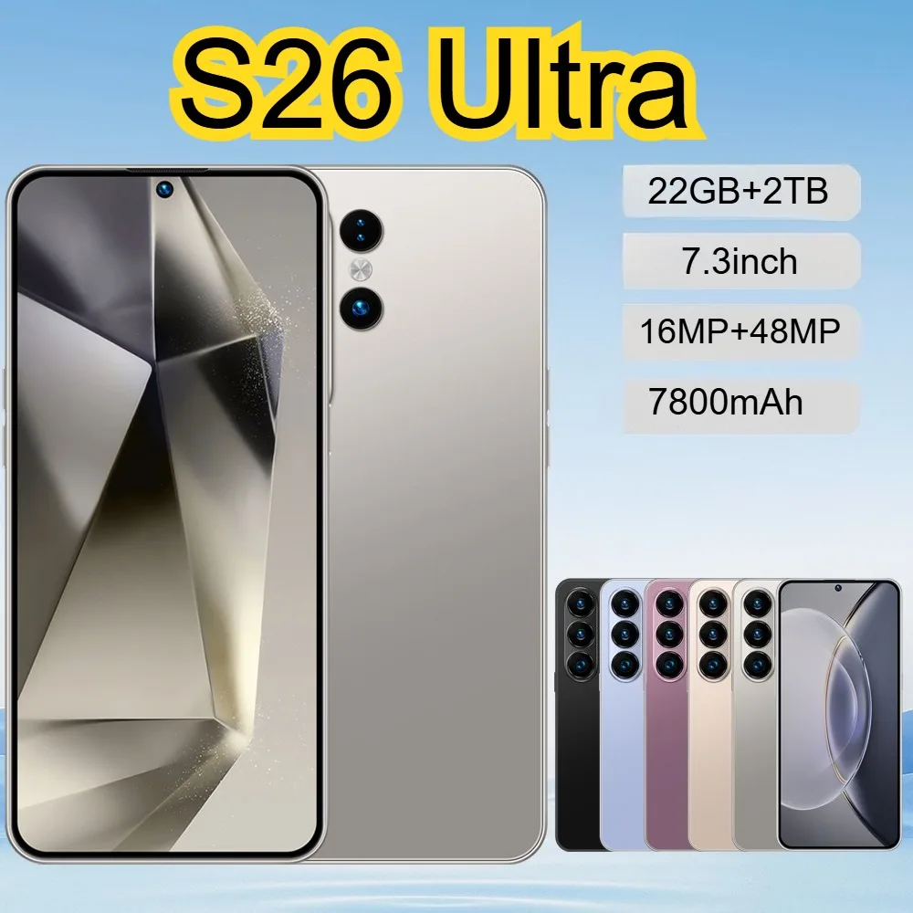 2026 Originele S26 Ultra Smartphone 7800mAh Android 16MP+48MP Mobiele Telefoons 4G 5G Dual SIM Wereldwijde Versie 7.3 HD Mobiele Telefoons