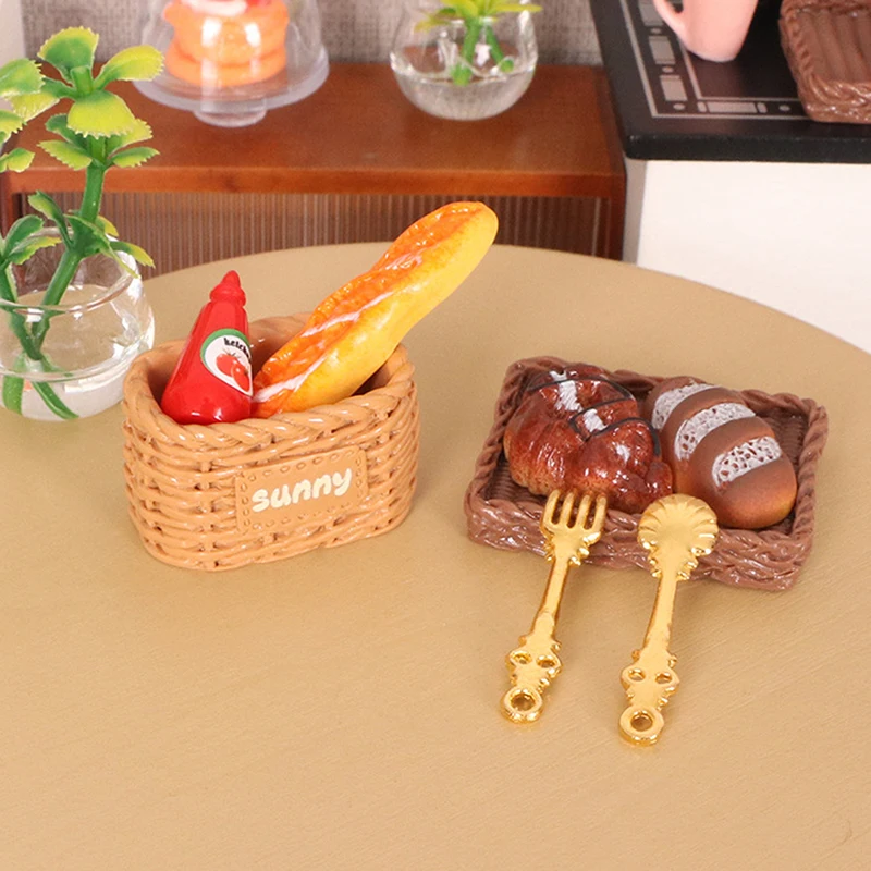 8Pcs/set Miniature Dollhouse Delicious Bread Jam Tray Model Mini Scene Set Props Birthday Gift DIY Decoration