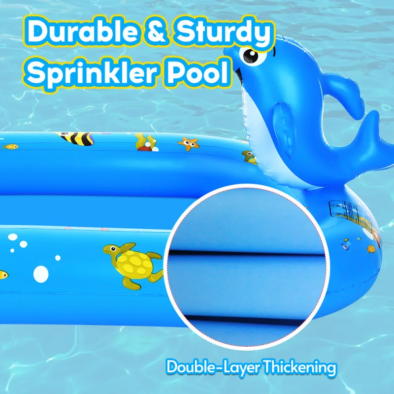 Piscina de aspersores inflable con forma de delfín para niños, almohadilla de juego de agua para salpicaduras, juguete de agua para verano, 170x101cm