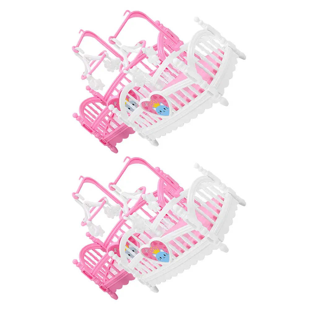 

4Pcs Miniature Crib Dollhouse Furniture Realistic Mini House Nursery Decorations Miniature Crib Bed Accessories Mini Adornment